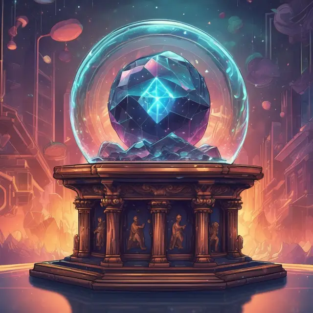 Crystal ball filled with colorful trading orders moving within a digital Gemini Exchange interface, symbolizing active trading in the crypto market
