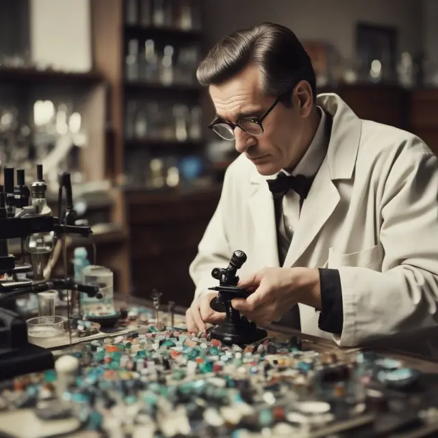 Gemologist examining various gemstones using microscope and spectroscope for identification