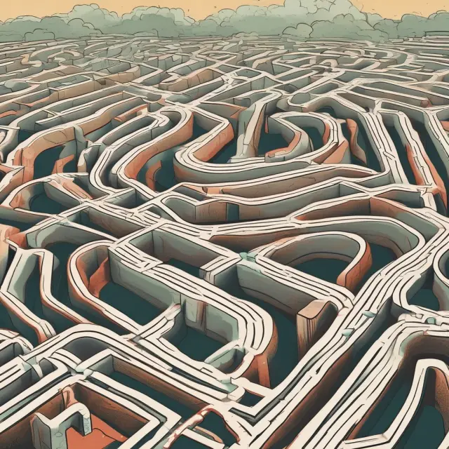 An insurance company executive navigating through a maze of interconnected general and separate accounts, symbolizing customization and risk management within the industry