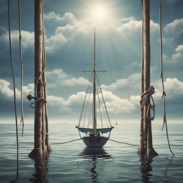 An image of a sailboat navigating through turbulent waters, with investment-grade bonds acting as anchors and mortgages depicted as sails.