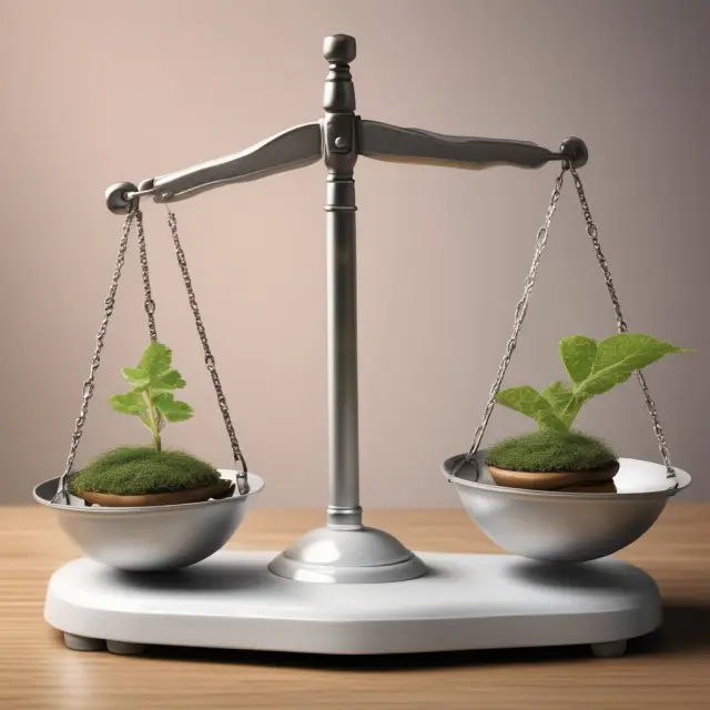 Scales illustrating the balance between fixed (rent, salaries) and variable (utilities) G&A expenses in a business environment