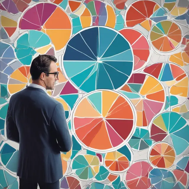 Institutional investor analyzing general and administrative expenses through comparison of pie charts, revealing insights for potential investments.
