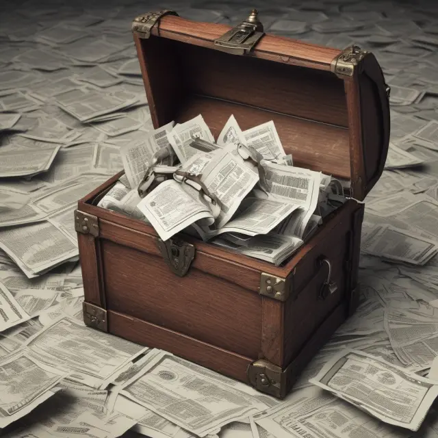 Image: A treasure chest brimming with open tax forms representing different business credits.