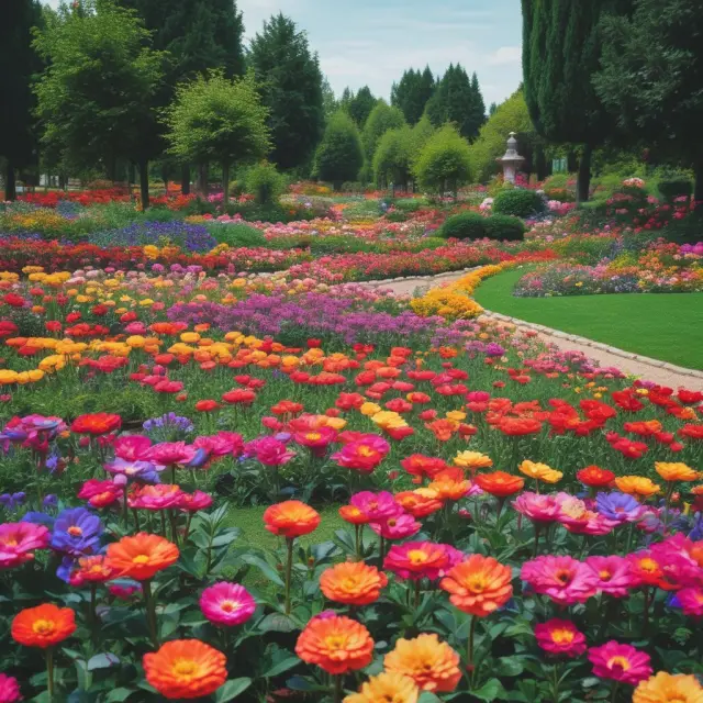 Vibrant flowers symbolizing productivity shocks in a garden, illustrating Real Business Cycle Theory