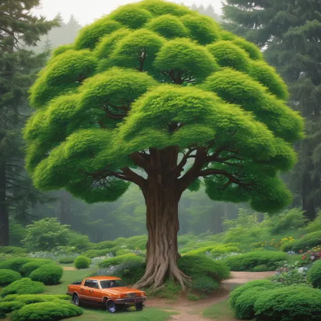 A sturdy tree with various branches symbolizing GM advancement paths in finance: promotions, executive roles, and joining larger firms.