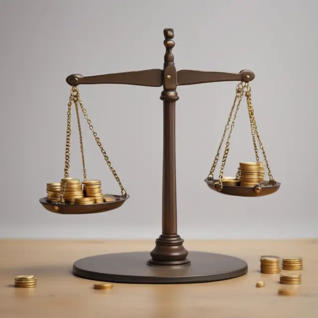 Golden scales tipped with coins represent General Manager salaries and incentives within finance.