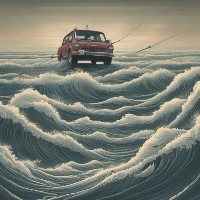 A GM balancing on a tightrope above market data and financial charts, symbolizing effective risk management in the finance industry