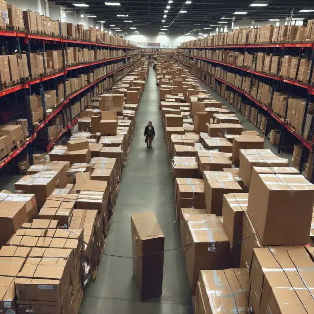 An intricate, labyrinthine warehouse filled with various unclaimed goods under CBP