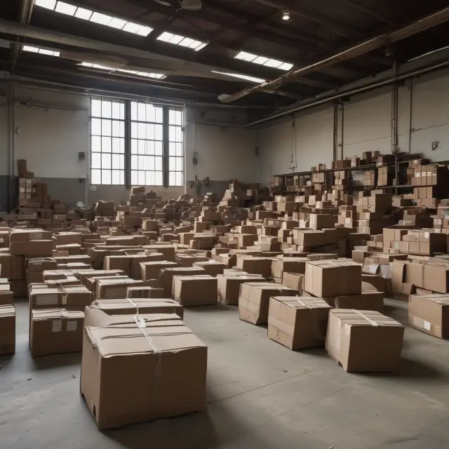 Imagery: Abandoned goods in a bonded warehouse, with U.S. Customs officers conducting a General Order auction