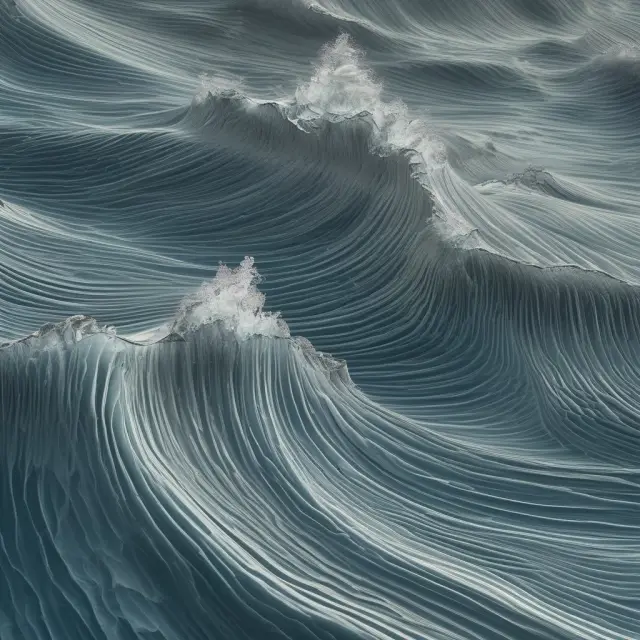 GARCH process visualized as a tranquil sea with volatility currents, representing dynamic financial markets