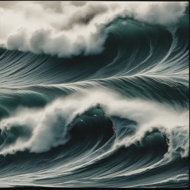 A tranquil sea transitions to stormy waves, symbolizing the challenge of accurately estimating long-term market volatility using GARCH processes
