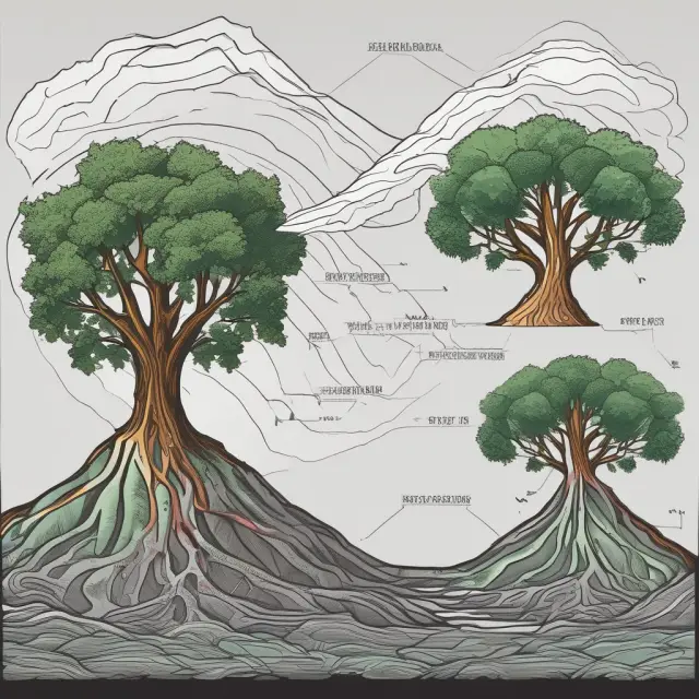 Visual comparison of historical volatility (mountain), exponentially weighted moving average volatility (flowing river), and GARCH process (adaptive tree) for estimating financial market volatility