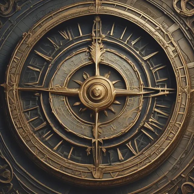 A golden compass points towards a maze, symbolizing the GARCH process as a valuable tool for navigating complex financial markets and understanding volatility.