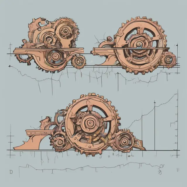 A gear-driven declining balance method train accelerating past a static, straight-line depreciation train, symbolizing the varying annual depreciation charges under GDS
