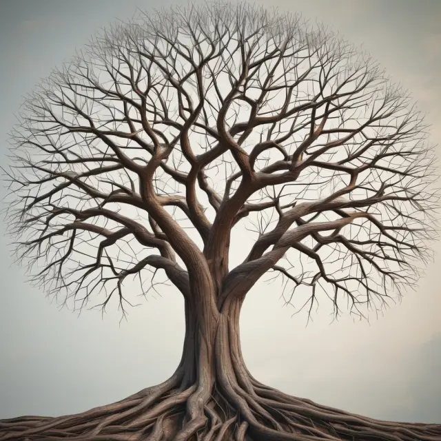 Digital tree with branches representing transactions, feeding into the general ledger as its central trunk