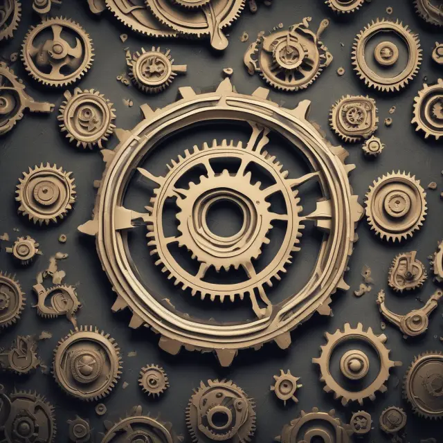 An intricately designed table with interconnected gears representing general partners and their essential role in the business machinery