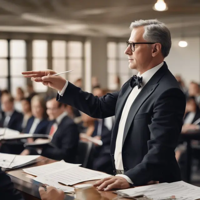 A conductor leading an orchestra of interconnected business elements, symbolizing the general partner