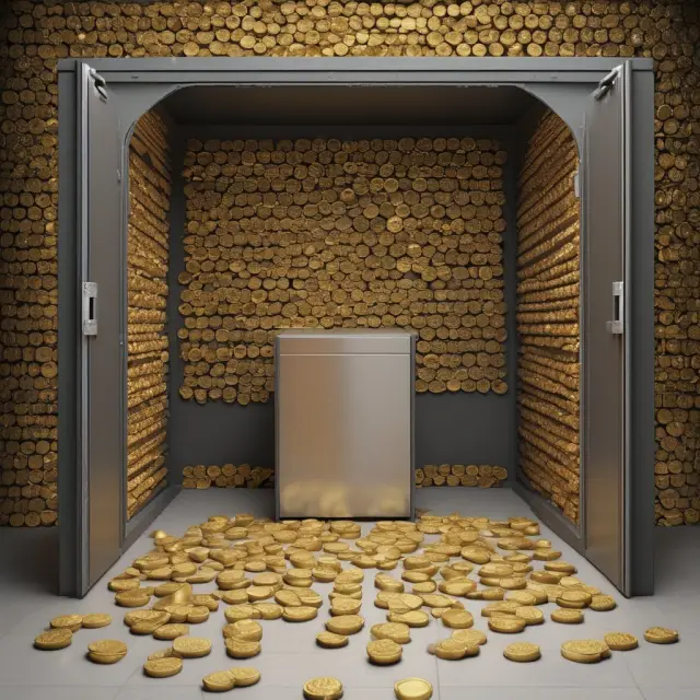 Vault filled with gold coins symbolizing provisions for risky loans in banking