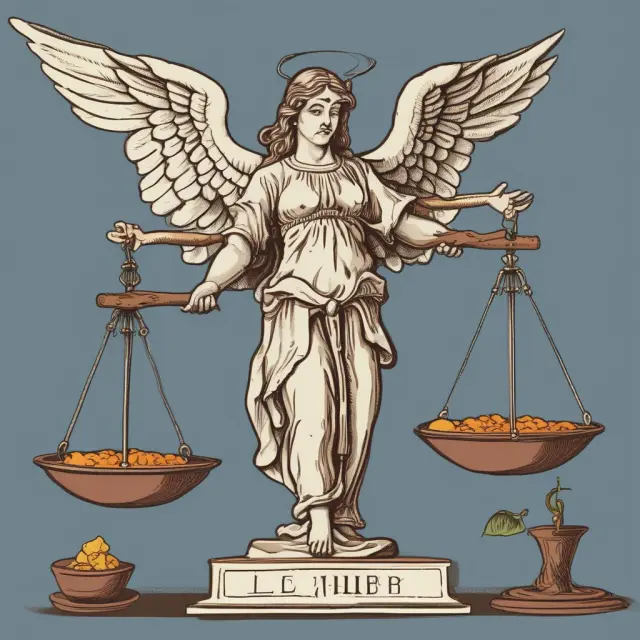 Angel adds provisions as seeds to financial statements on scale, while devil removes them. Metaphorically represents anticipating future losses.