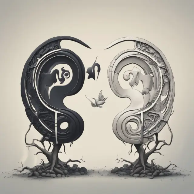 A yin-yang symbol representing retail and institutional ownership, with retail as the dynamic and institutional as the stable, maintaining balance in the stock market.