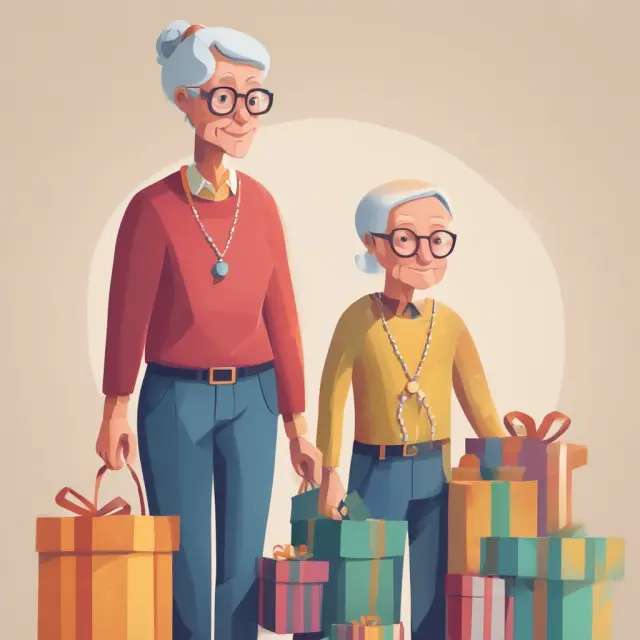Grandparent and grandchild, connected by a bridge made of gift boxes symbolizing generation-skipping transfers.