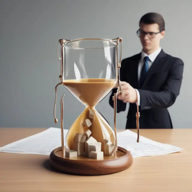 Transferor filling out Form 709 with taxes flowing into an hourglass, representing the tax payment and filing process for generation-skipping transfers