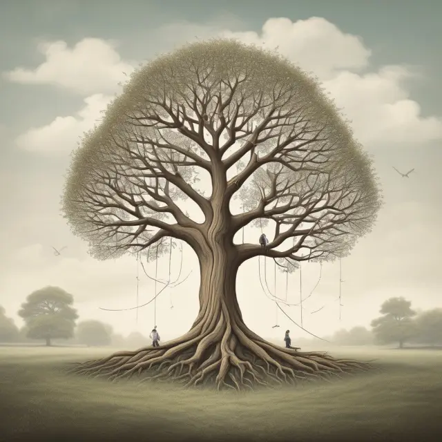 Tree branches stretching to grandchildren in a generational wealth transfer via generation-skipping trusts