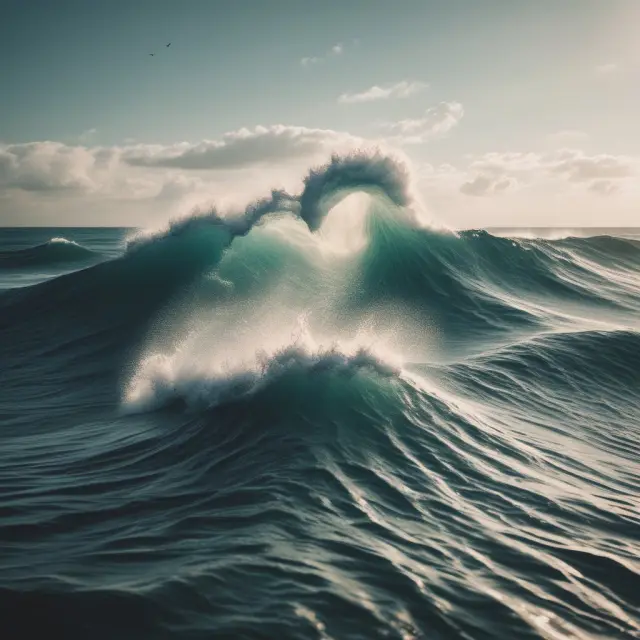 An evolving ocean, where brand names morph from distinct waves to a singular sea representing generic terms.
