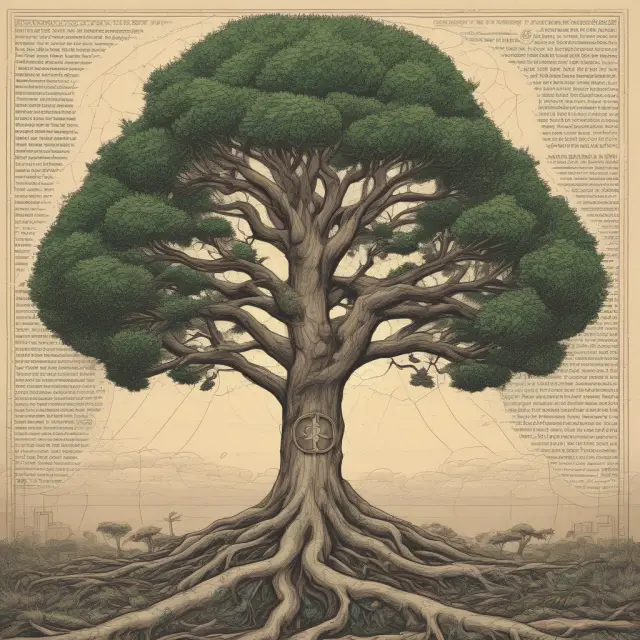 An image of a digital tree with 50 unspent leaves representing Bitcoin