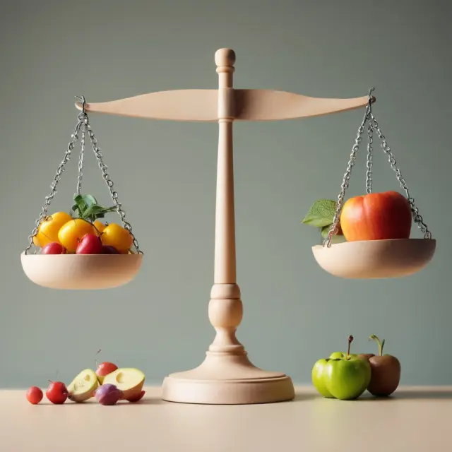 Balance scale comparing GM foods to natural produce, emphasizing controversy