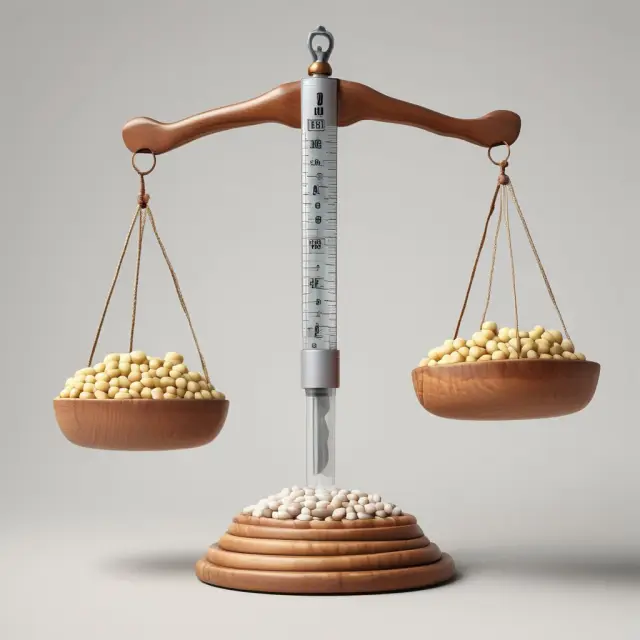 A balance scale tips in favor of consumers, with labeled genetically modified foods on one side and unlabeled ones on the other, symbolizing transparency and informed decision making.