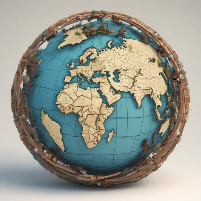 A globe illustrating the benefits of geographical diversification, with interconnected continents representing investment opportunities and reduced risk exposure.