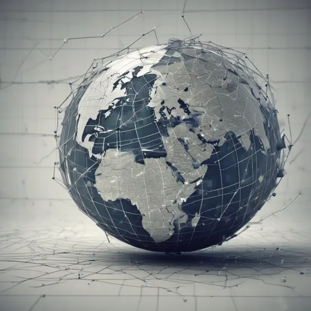 A globe with connected stock market graphs representing the correlation and interdependence between various global markets