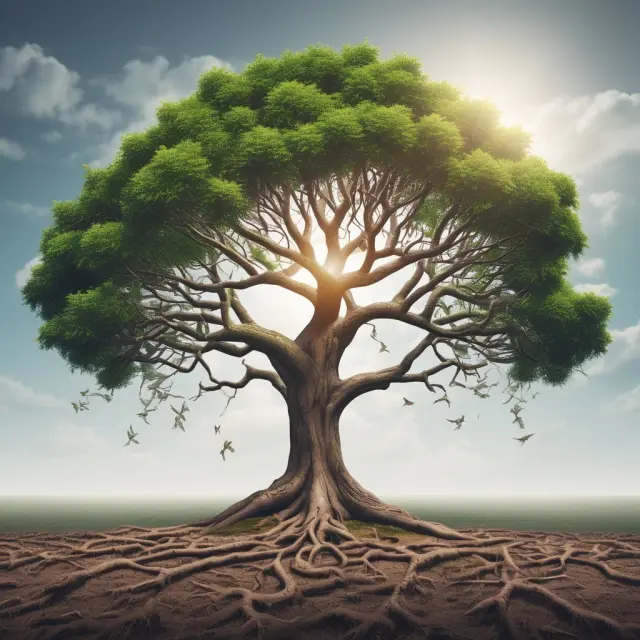 A sturdy corporate tree with branches extending to various continents representing reduced risk, access to new markets, and increased revenue opportunities through geographical diversification