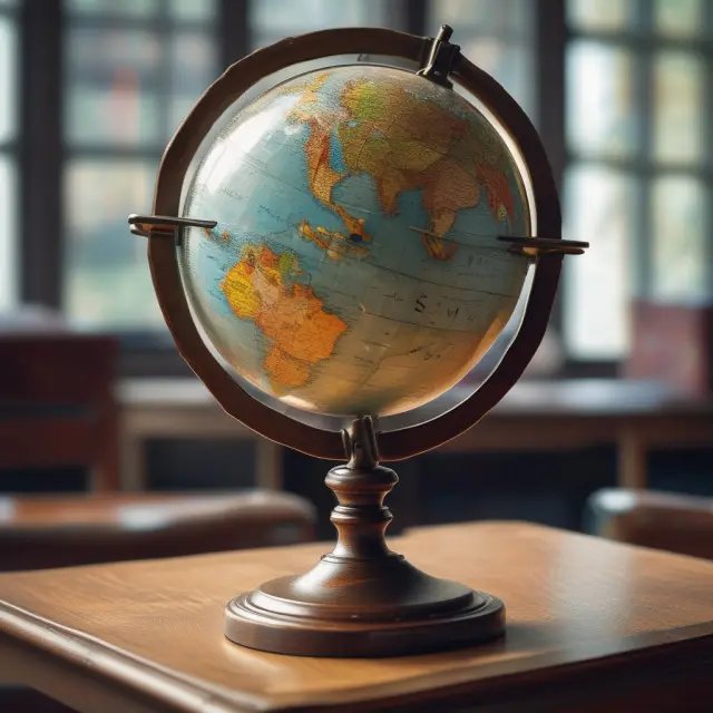 Globe on a table with three legs represents geographical diversification in investment portfolios, ensuring financial stability and reducing risks