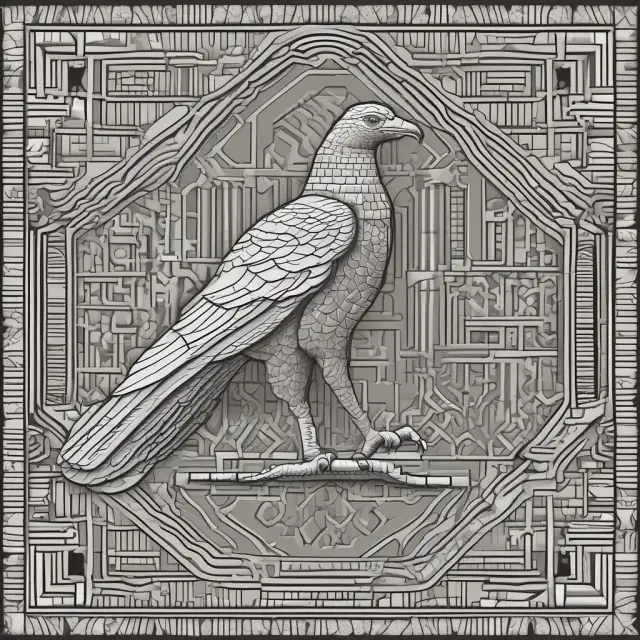 An arithmetic Sphinx weaving averages with geometric precision, while a dove calmly represents compounded financial returns