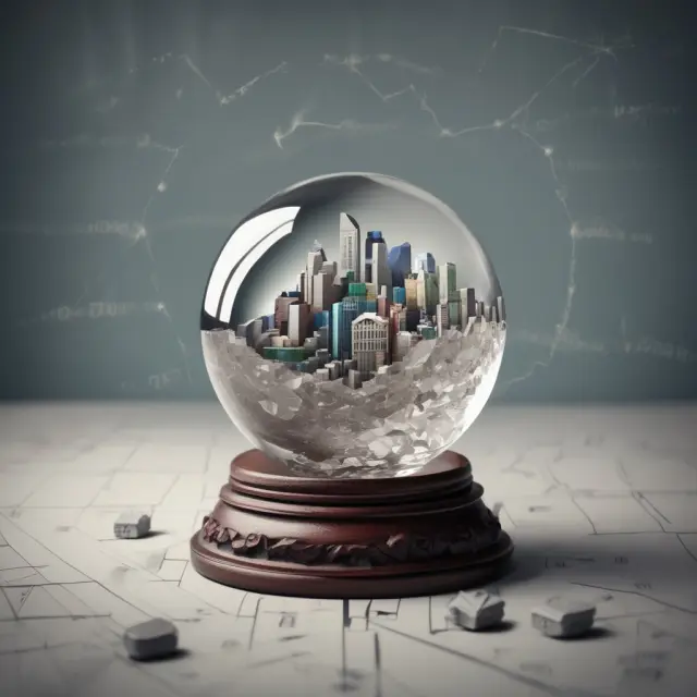 A crystal ball filled with financial data, reflecting global economic vulnerabilities identified by the Global Financial Stability Report