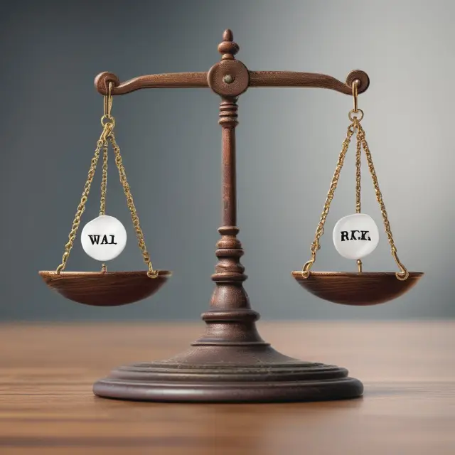 Balance scale weighing futures contract against uncertainty, representing risk of gharar in Islamic finance derivatives.