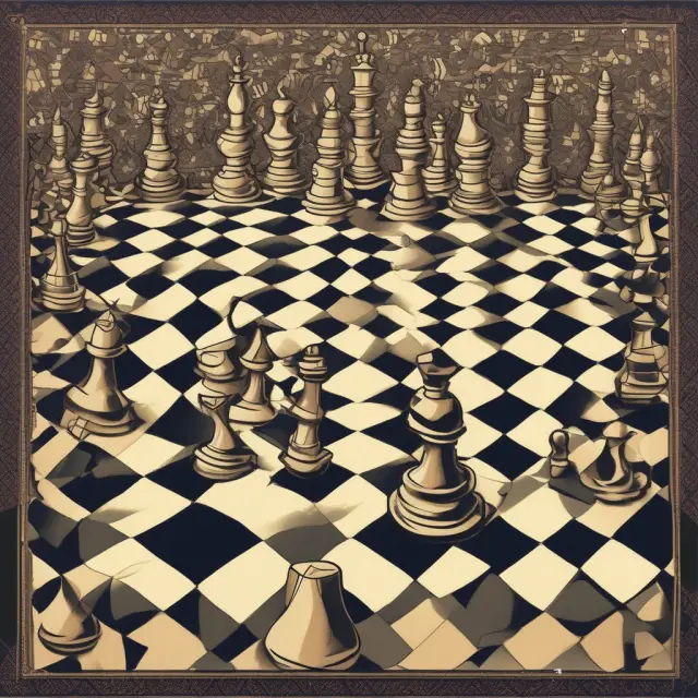 A chessboard illustrates Gharar in Islamic finance, where parties balance risk and fairness. Uncertainty is represented as a king on the board, symbolizing potential harm and exploitation.