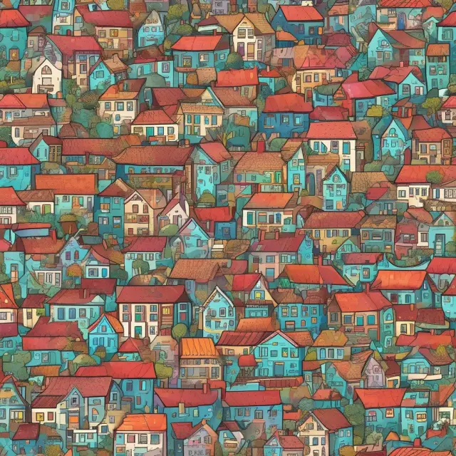 Image of a meticulously crafted mosaic depicting various neighborhoods, representing diverse economic conditions, from prosperous to disadvantaged.
