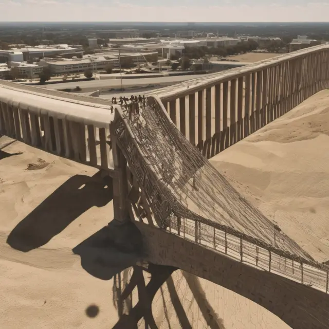 A soldier crossing a bridge made of textbooks, symbolizing the GI Bill