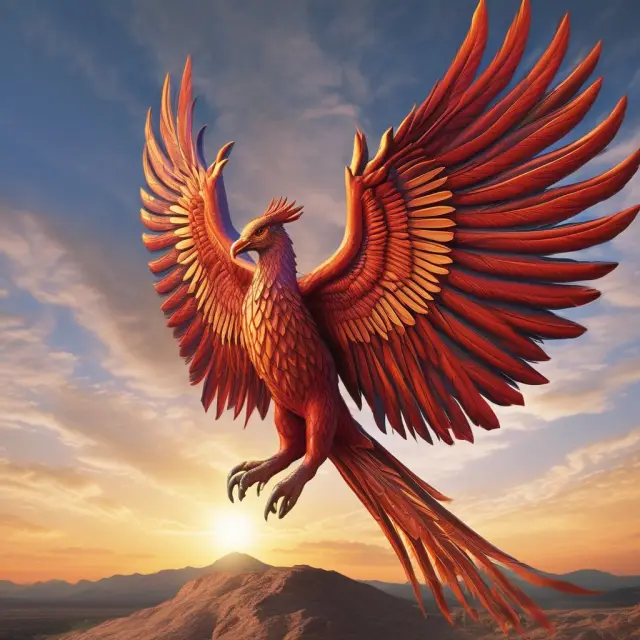 A mythical Phoenix rising from ashes with GI Bill books, representing veterans