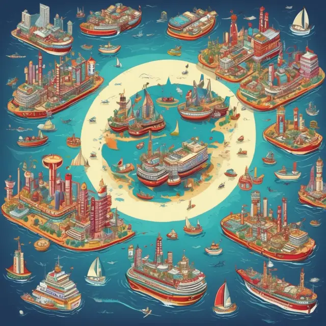 Visualization of the 11 GICS sectors represented as interconnected islands, surrounded by the vast sea of various industries