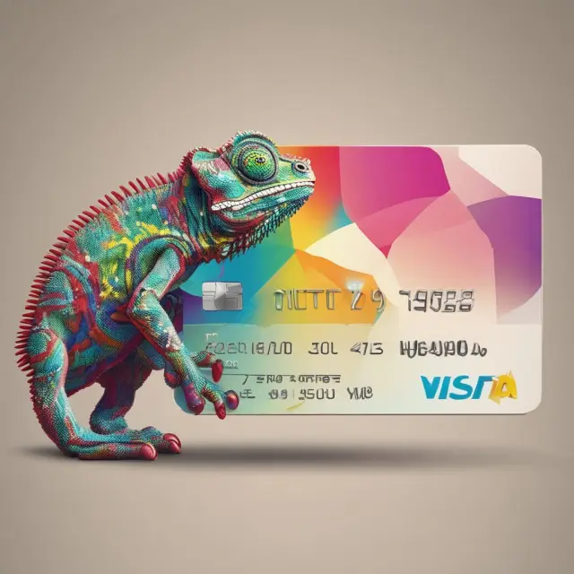 A chameleon representing gift cards transforming between open-loop and closed-loop variations