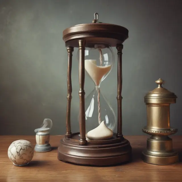 Time capsule on a scale, with a ticking hourglass symbolizing the conditional and revocable nature of gift causa mortis.