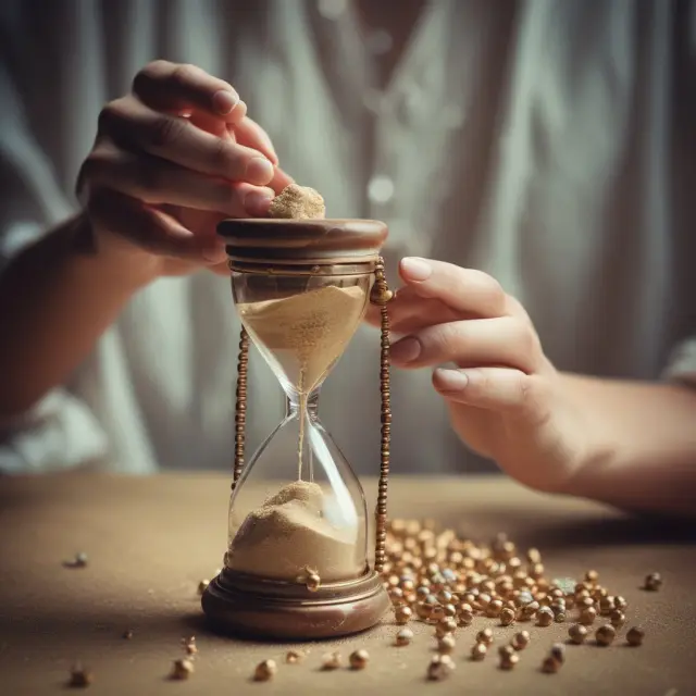 Person making a gift causa mortis using golden hourglass, transferring assets to beneficiary upon death