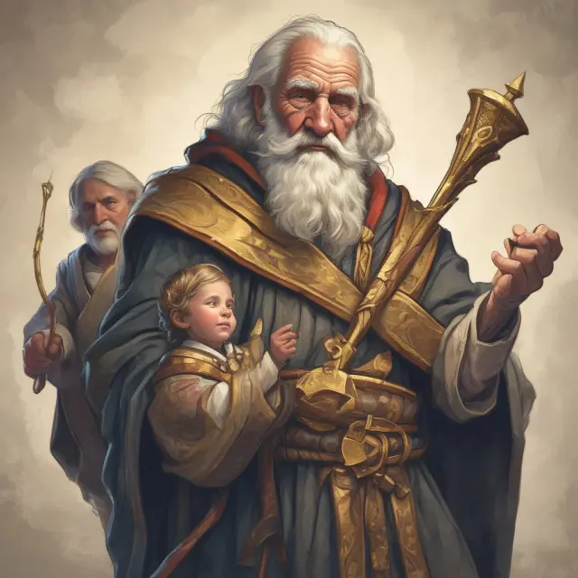 An elderly man passes down a gold scepter to three younger generations, illustrating the concept of the annual gift tax exclusion.
