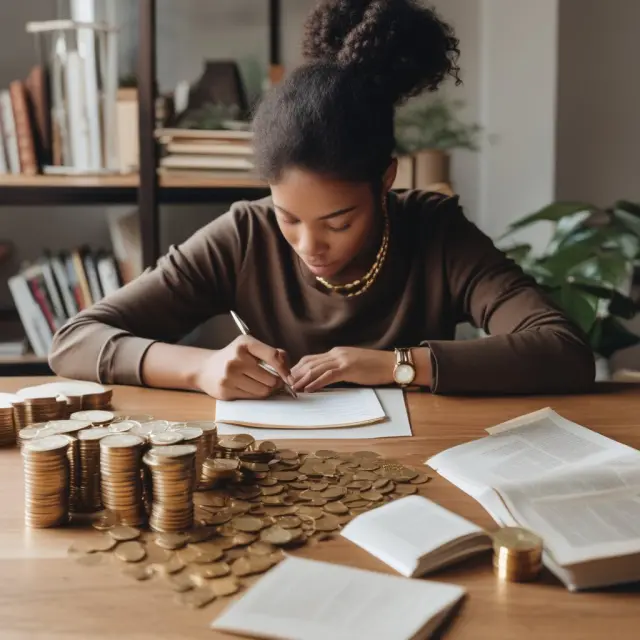 Giver filing gift tax return with gold coins representing wealth and books signifying knowledgeable planning