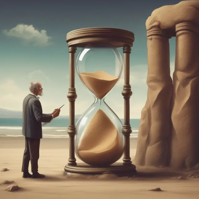 An hourglass symbolizes the transfer of equity, while interconnected pipes signify taxes affecting both giver and recipient