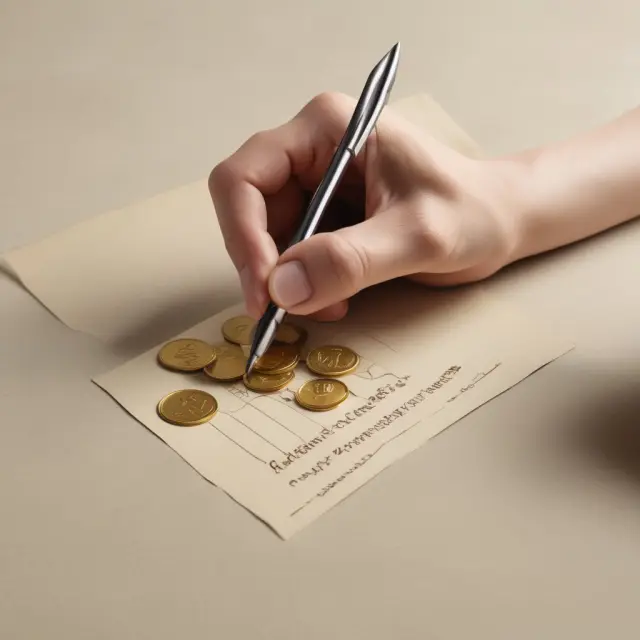 Donor writing and signing a gift letter while transferring golden coins to the recipient, symbolizing financial gifts